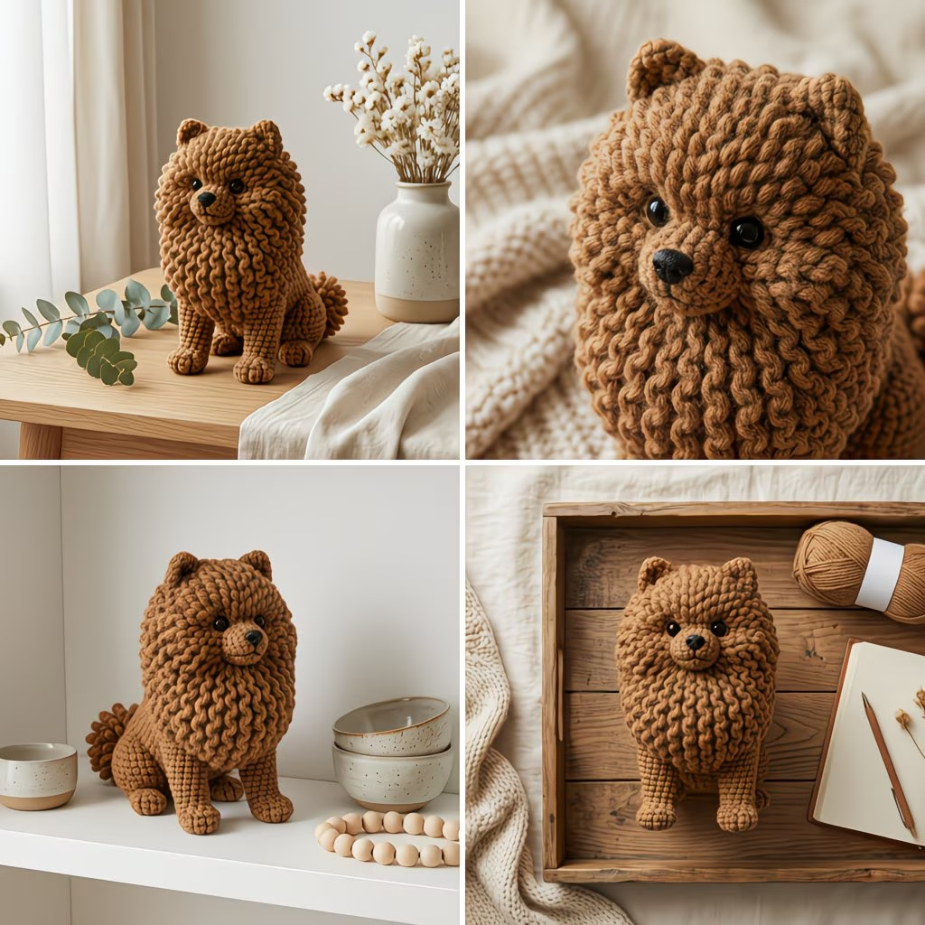 Fluffy Brown Pomeranian Crochet Kit for Beginners | DIY Amigurumi Stuffed Toy Set with Full Supplies & Easy Instructions | Adorable Handmade Gift for Craft Fans