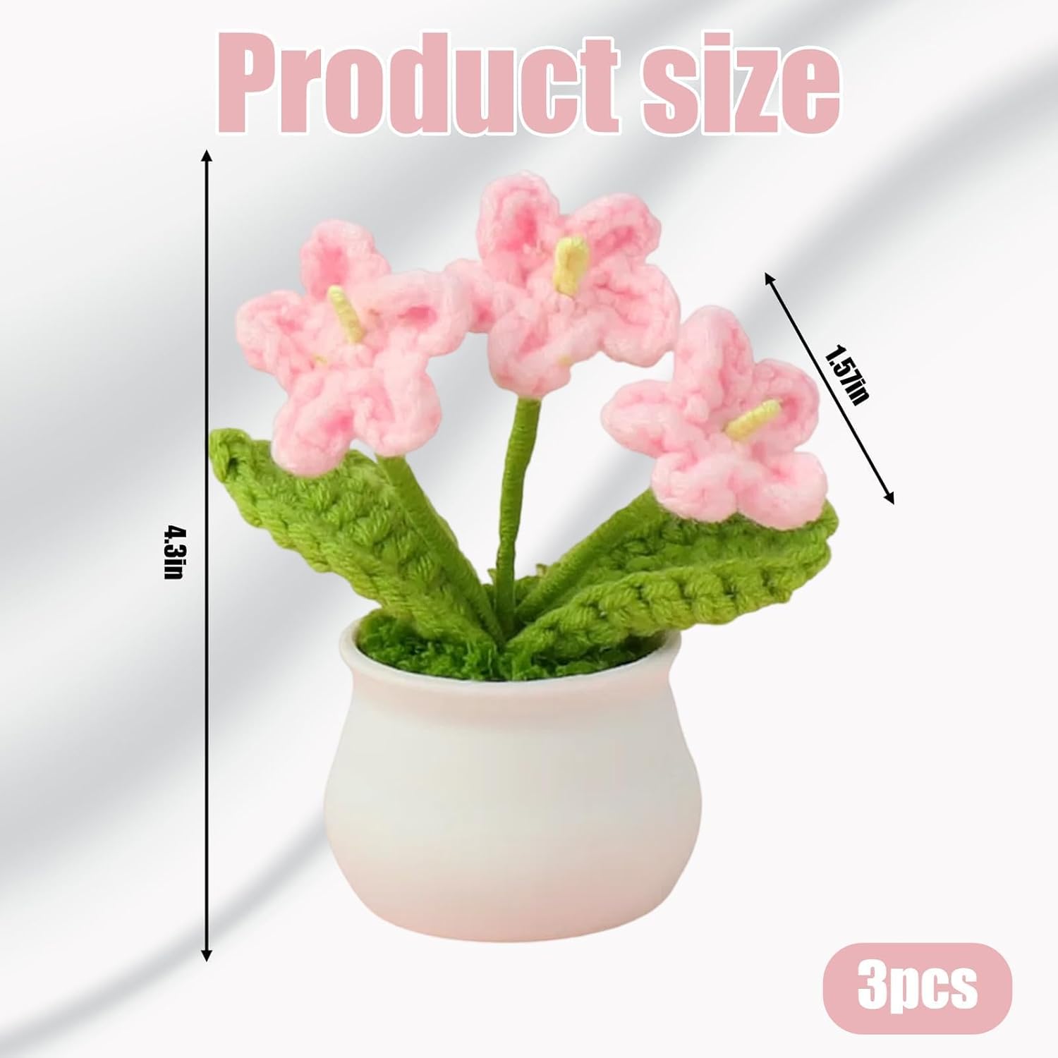 3pcs 4.3inch Crochet Plants, Crocheted Flowers, Knitted Flower Bouquet, Handmade Floral Arrangements, Purple White Pink Color Options, Home Decor Gift Idea