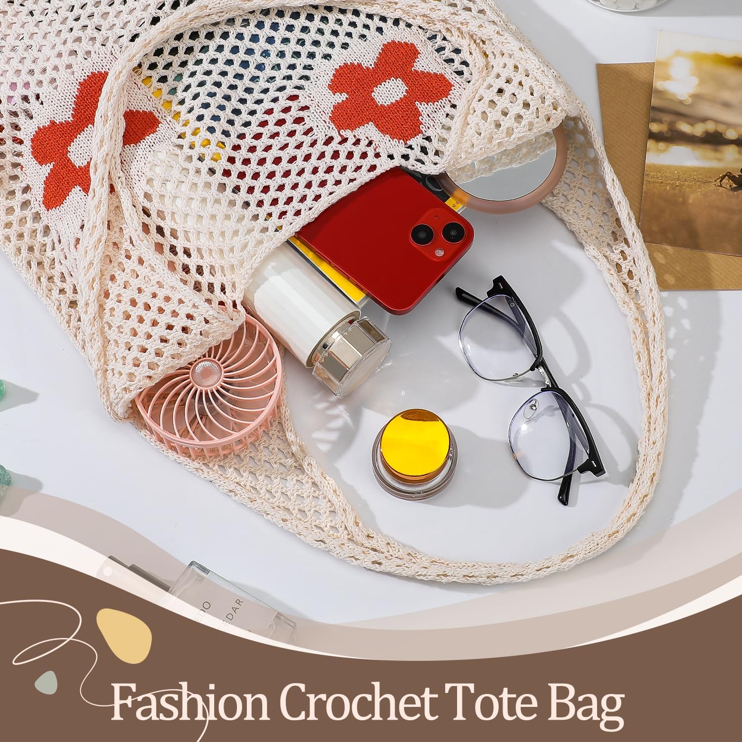 Crochet Beach Tote Bags, Stylish Mesh Beach Bags Shoulder Bag for Women, Cute Summer Vacation Boho Tote Bag