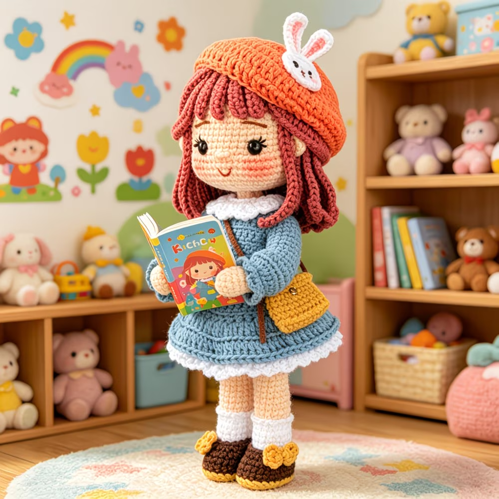 Bunny Beret Girl Crochet Kit for Beginners | DIY Amigurumi Stuffed Doll Set with Yarn, Hook & Step-by-Step Tutorial | Cute Handmade Gift for Craft Lovers