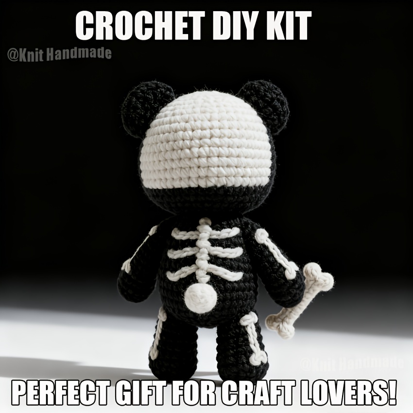 1pc Skull Bear DIY Crochet Kit - Extra 30% Soft Yarn + Tutorial Adult Handmade Car Ornament