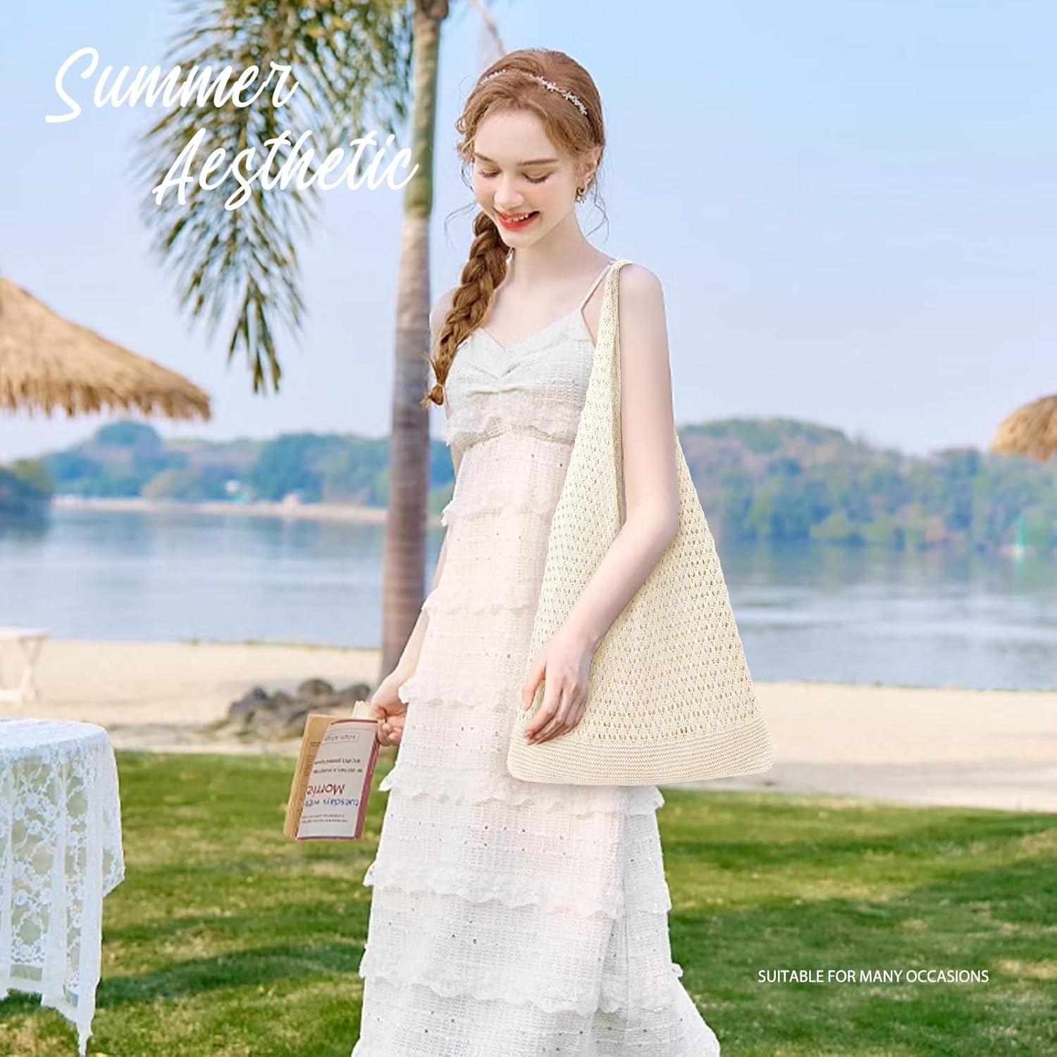 Crochet Bags for Women - Summer Beach Tote, Aesthetic Hippie Knit Bag