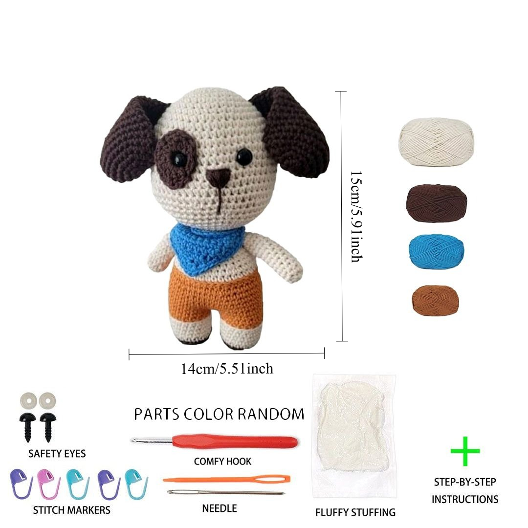 Adorable Puppy Crochet Kit, All-in-One Beginner Crochet Kit for Adults, DIY Amigurumi Dog Plush Toy Craft Set with Full Tools & Tutorial, Perfect for Birthday, Valentine's Day & Holiday Gifts, Cute Home Decoration Ornament-Hookcrafted