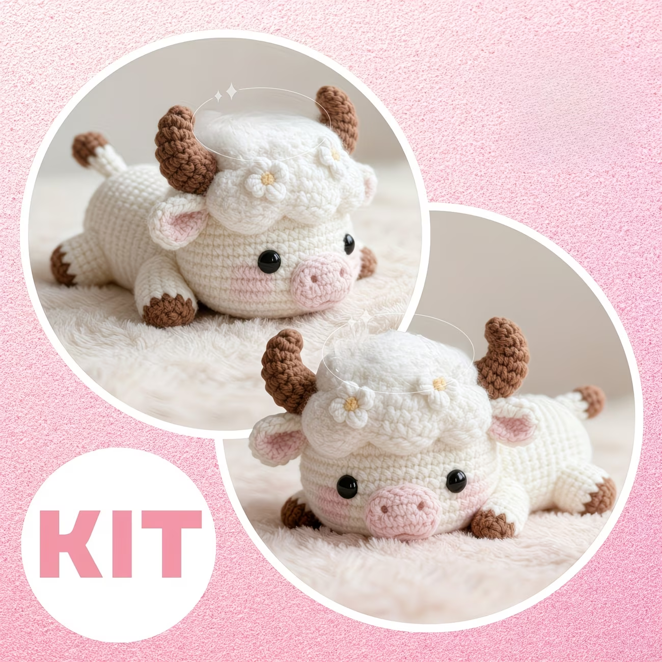 Cloud Cow Crochet Plush Kit for Beginners | DIY Amigurumi Stuffed Animal Set with Yarn, Hook & Step-by-Step Tutorial | Cute Handmade Gift for Craft Lovers