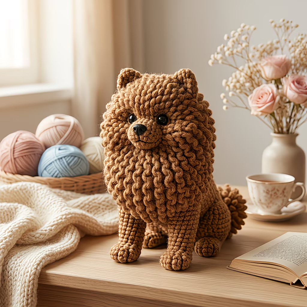 Fluffy Brown Pomeranian Crochet Kit for Beginners | DIY Amigurumi Stuffed Toy Set with Full Supplies & Easy Instructions | Adorable Handmade Gift for Craft Fans