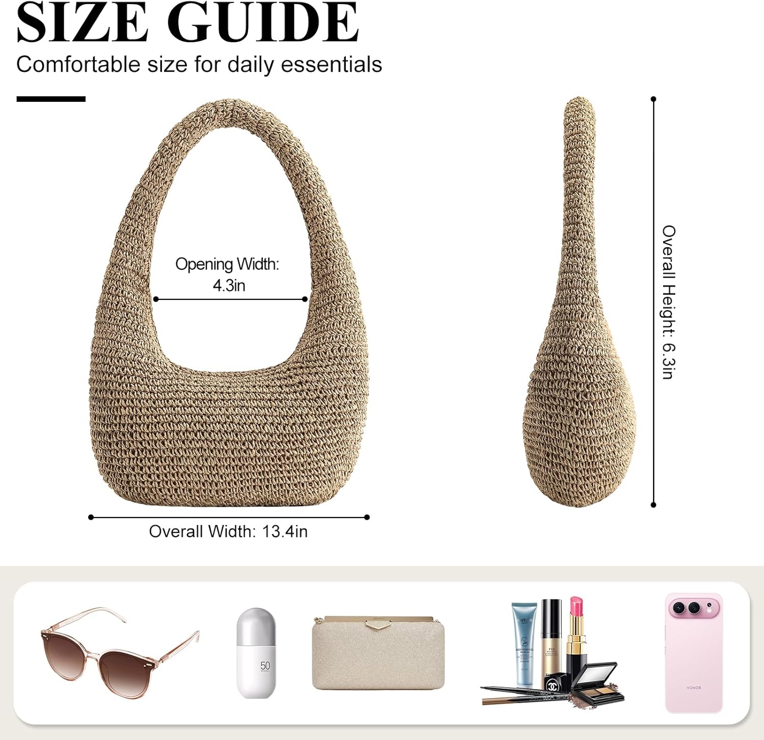 Straw Beach Bag for Women, Summer Tote Bag for Vacation, Hobo Shoulder Bag for Beach Wedding Travel