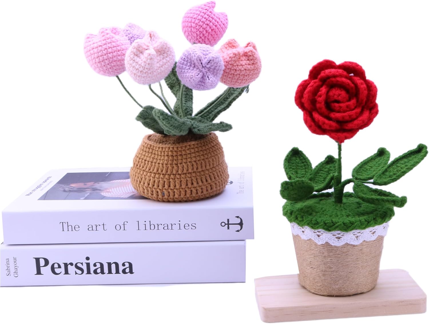 Hand-Crocheted Tulip Potted Plants, Artificial Decorative Plants on the Home Office Table, and Unique Intimate Gifts for Family, Friends and Women (Anniversary, Birthday)