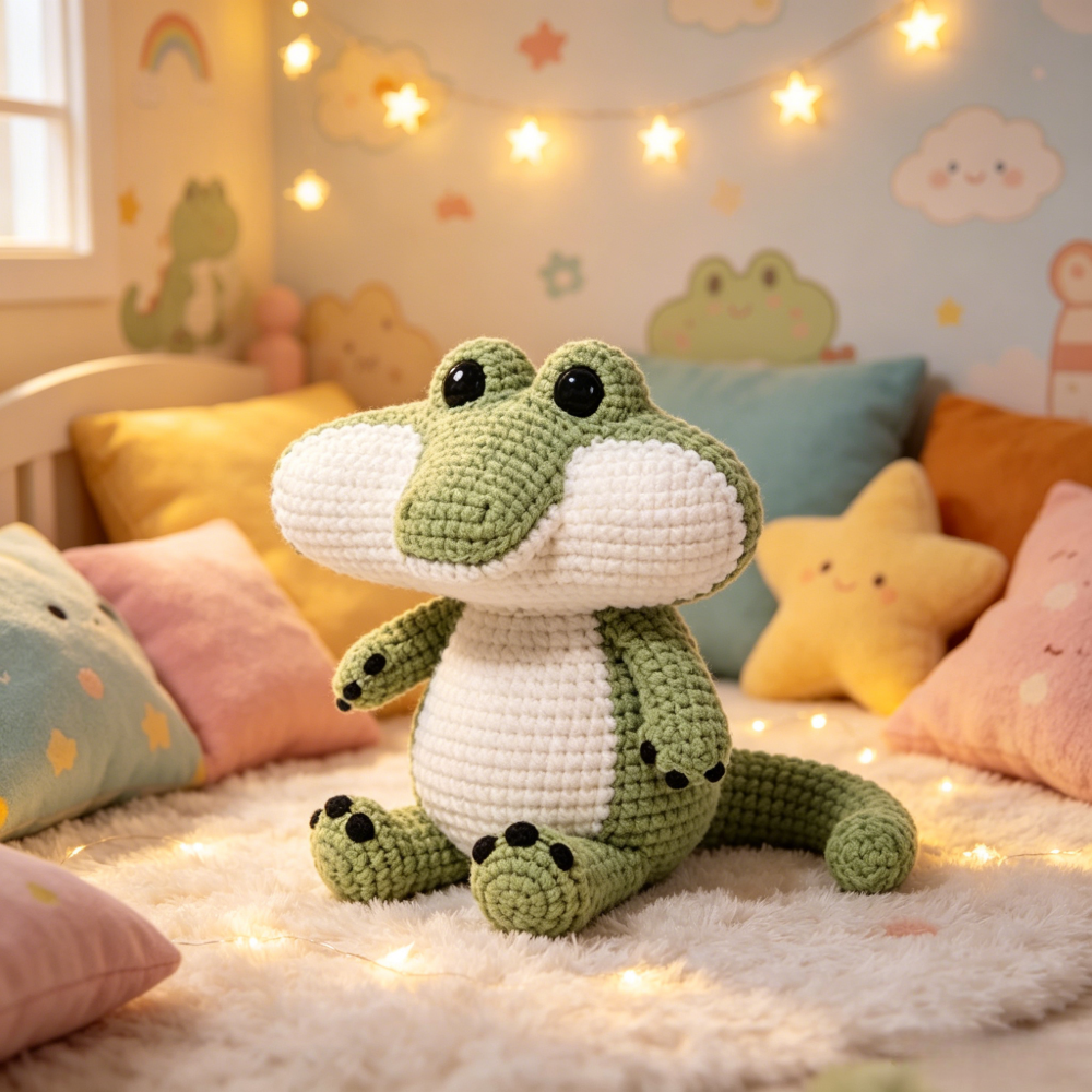 Beginner Friendly Crocodile Crochet Kit, Cute Plush Crocodile Amigurumi Crochet Starter Kit with Yarn, Hook, Needle & Accessories, Complete DIY Craft Set with Tutoria, Perfect Home Decor & Handmade Gift