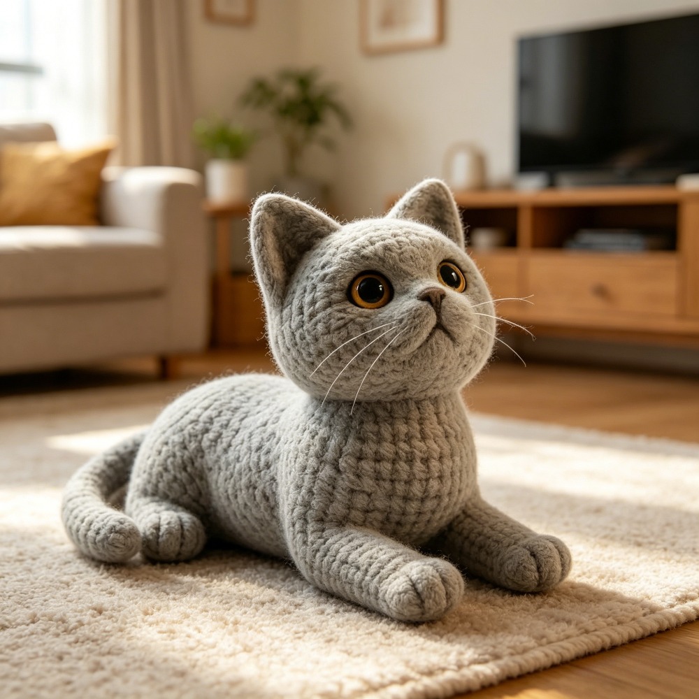 1pc Cute British Shorthair Cat Crochet Kit for Beginners, Complete Amigurumi Animal Doll Craft Set with All Materials And Tutorial, Handmade Knitted Gray Cat Plush, Perfect Gift for Cat Lovers, Home Decor
