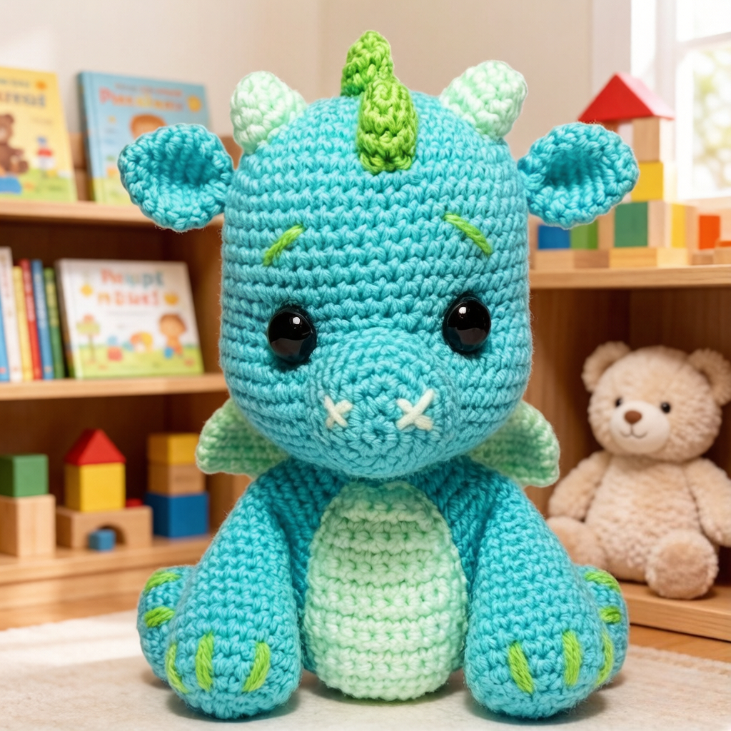 1pc Cute Blue Dinosaur Crochet Kit for Beginners, Complete DIY Amigurumi Dragon Plush Doll Craft Set with All Materials, Yarn, Tools & Tutorial, Handmade Knitted Turquoise Dinosaur, Perfect Gift for Kids, Fantasy Lovers, Home Decor, Easy & Fun