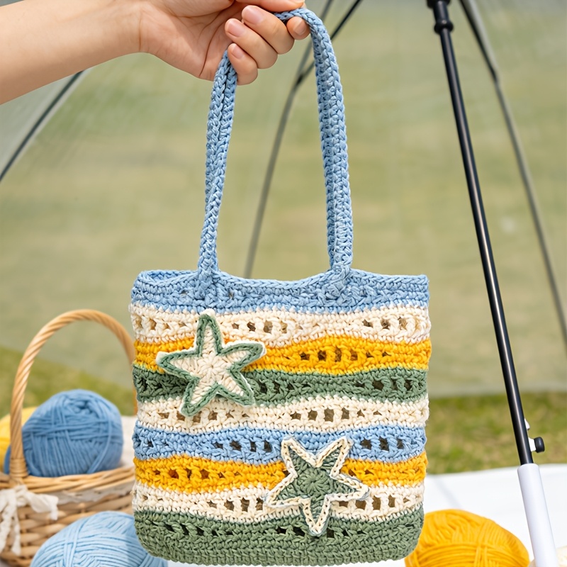 Summer Ocean Breeze Women's Shoulder Bag Material Pack [Unfinished] Crochet Kit Includes Yarn, Crochet Hook, Video Instructions and Tutorials.It Is a Perfect Birthday Gift for Adult Women Who Are Handmade Crochet Enthusiasts or Beginners, and Also