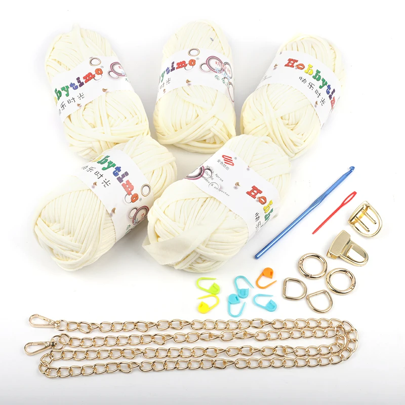 DIY Hand Crochet Bag Materials Kit Handmade Bag Shoulder Bags Weave Handbag Knitting Yarn Cloth Fabric Set Small Flip Wallet