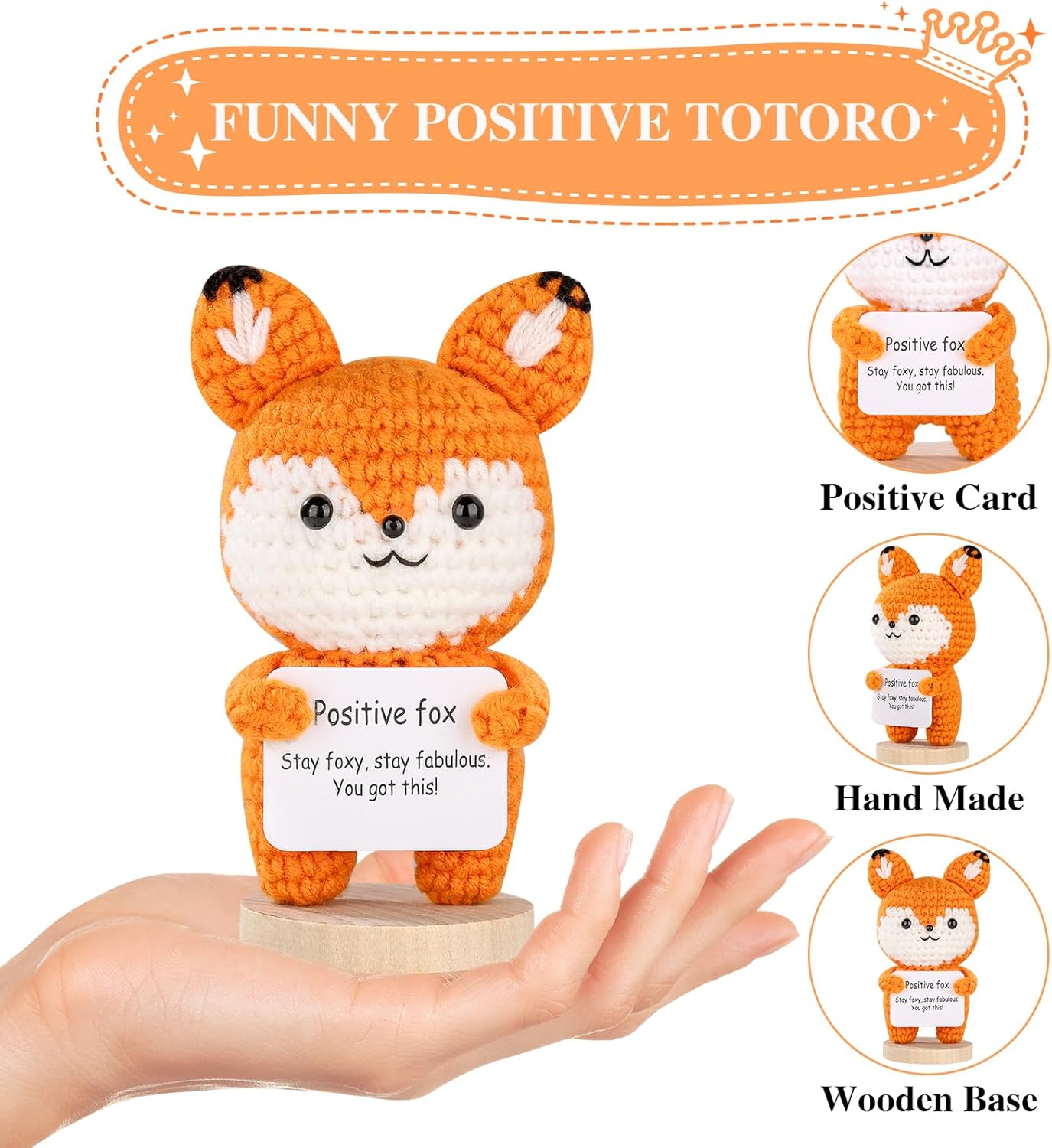 Positive Crochet Animals, Emotional Support Crochet Fox, Inspirational Crochet Gifts for Women, Teacher, Mother, Father, Friend