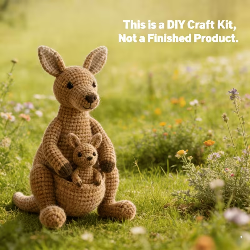 Adorable Kangaroo Mom & Joey Crochet Kit | Complete DIY Amigurumi Stuffed Animal Set with Yarn, Hook & Step-by-Step Guide | Perfect Gift for Crocheters-Hookcrafted