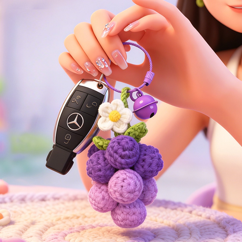 Handmade Crochet Yarn Woven Finished Product Creative Crafts Simulation Grape Fruit Pastoral Style Home Decorations Backpack Pendant Key Chain Ornaments Car Rearview Mirror Decorations