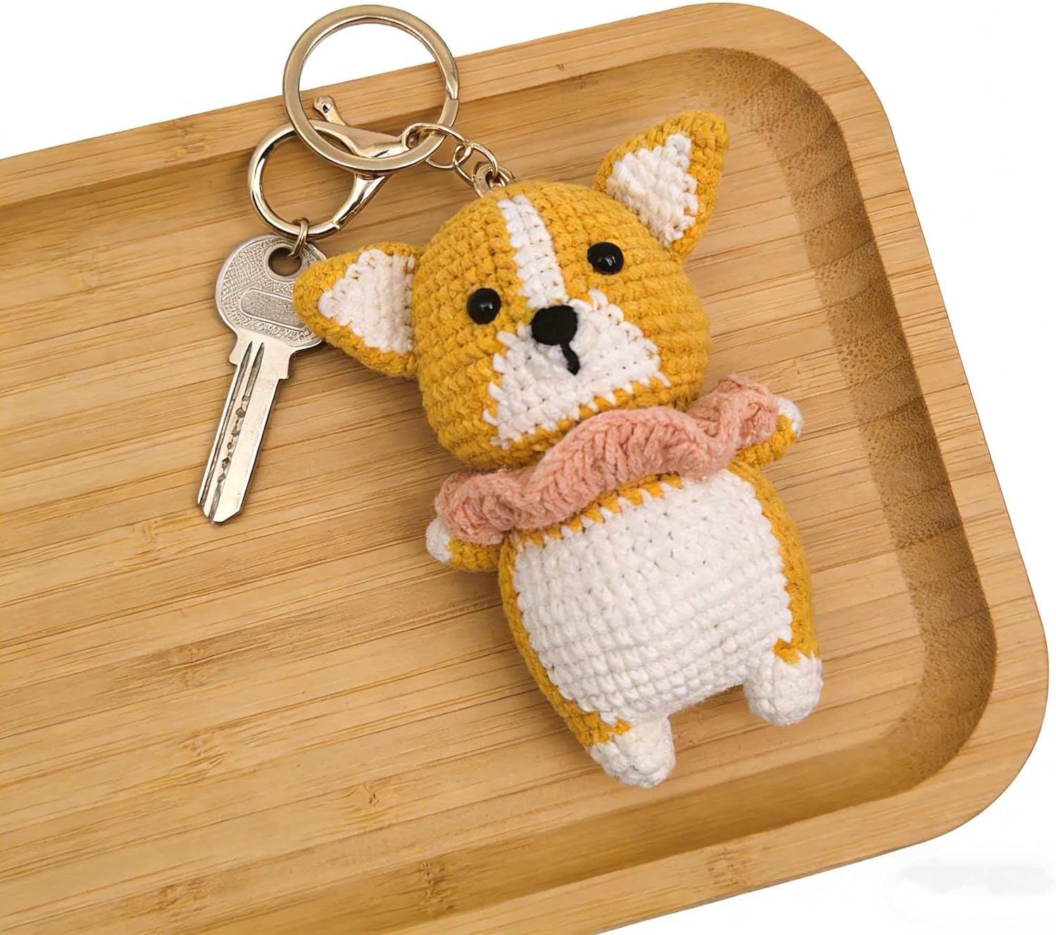 Handmade Crochet Animal Bag Charm Cute Knitted Hanging Ornament, Handcrafted Accessory for bag Kawaii Gift (corgi dog)-Hookcrafted