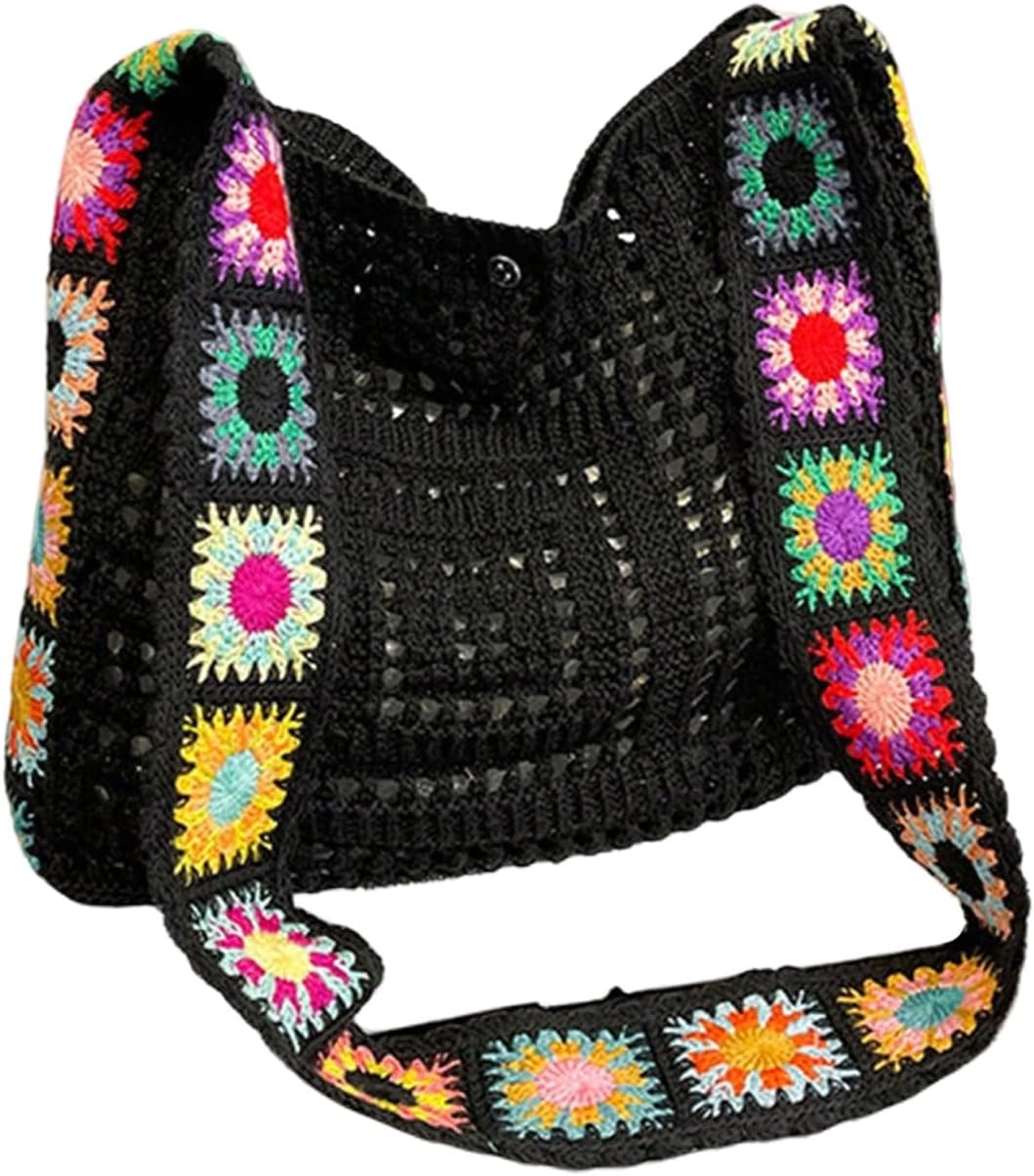 Women's Crochet Tote Bag Hollow Out Slouchy Crossbody Beach Shoulder Bag for Travel Daily