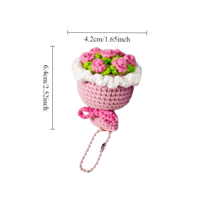 Gift for Her/Him 2pcs Handmade Crochet Mini Bouquet Keychain (pink+yellow), Cute Style Keychain, Car Bag Decoration, Holiday Party Gift Selection, Party Keychain Gift-Hookcrafted