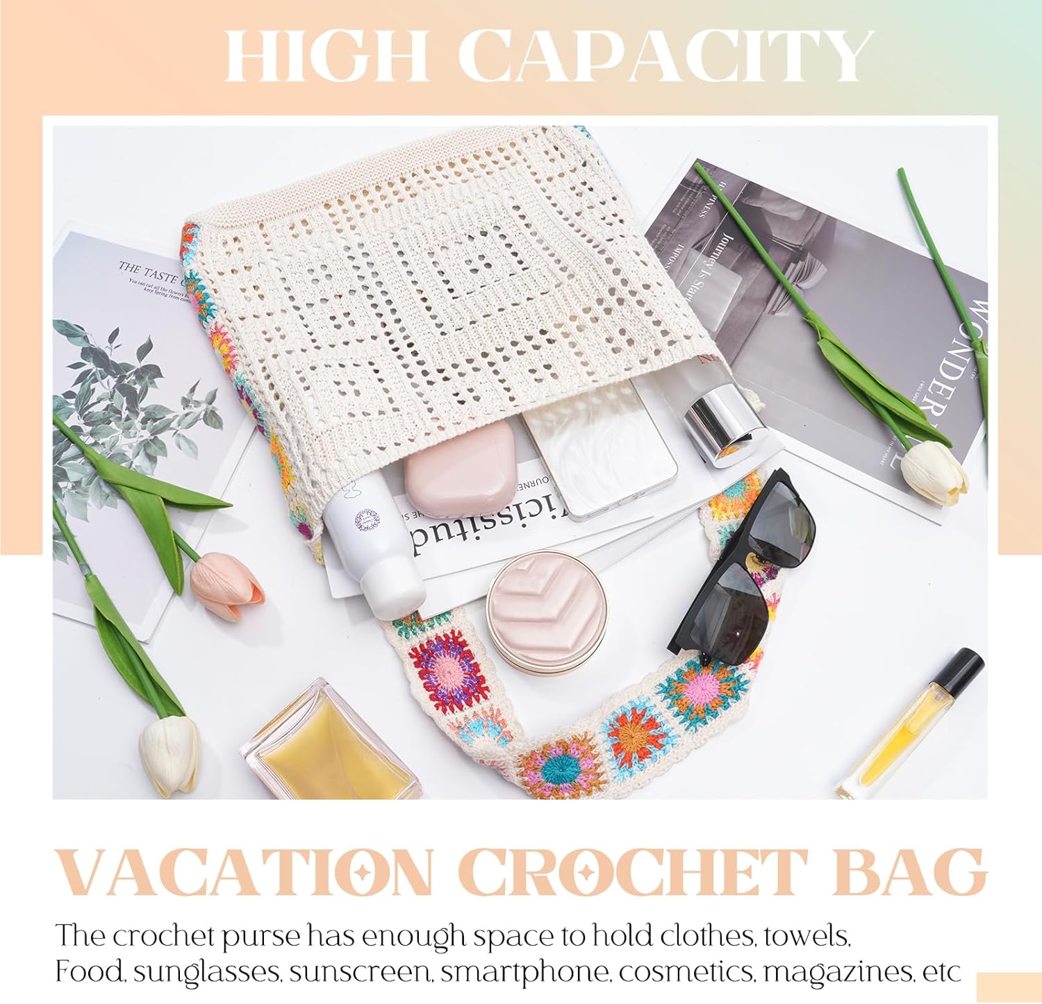 Crochet Beach Tote Bag Summer Vacation Hobo Tote Knit Bags for Women Mesh Woven Travel Crochet Purse Aesthetic Bag