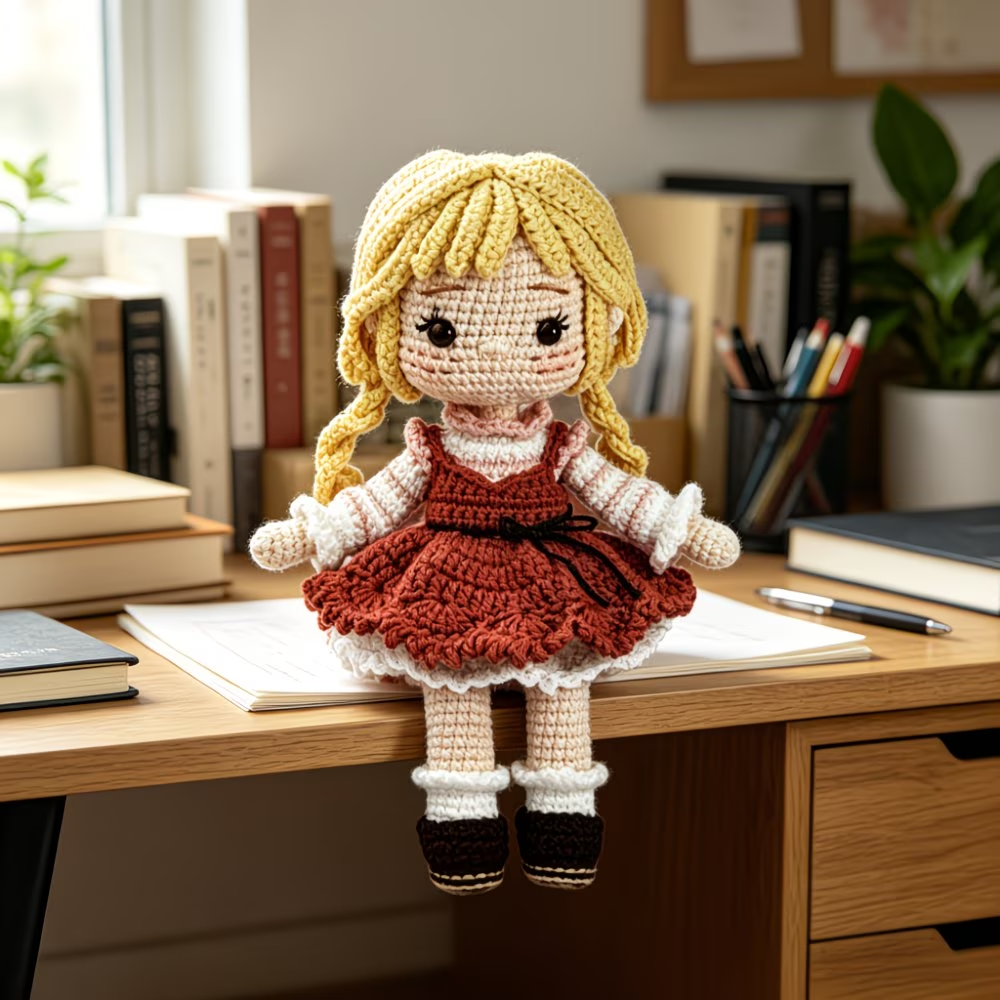 Blonde Girl Doll Crochet Kit for Beginners | DIY Amigurumi Stuffed Doll Set with Yarn, Hook & Step-by-Step Tutorial | Cute Handmade Gift for Craft Lovers