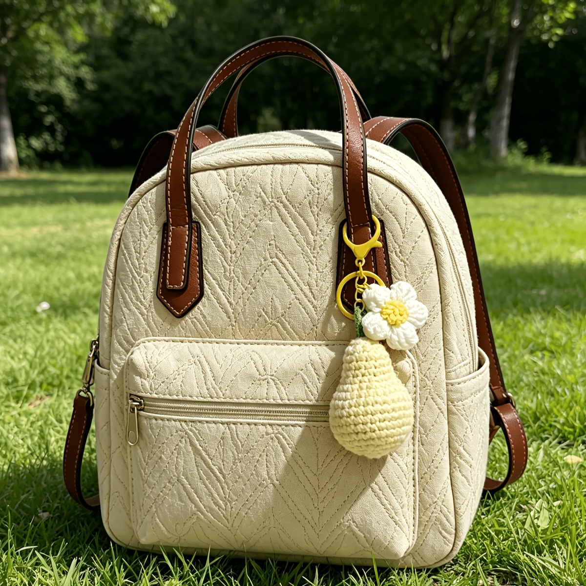 1pc Crochet Pear Keychain, Handmade Knitted Pear Bag Charm with Bell, Cute Plush Fruit Key Ring Accessories for Women, Purse Backpack Pendant, Aesthetic Gift