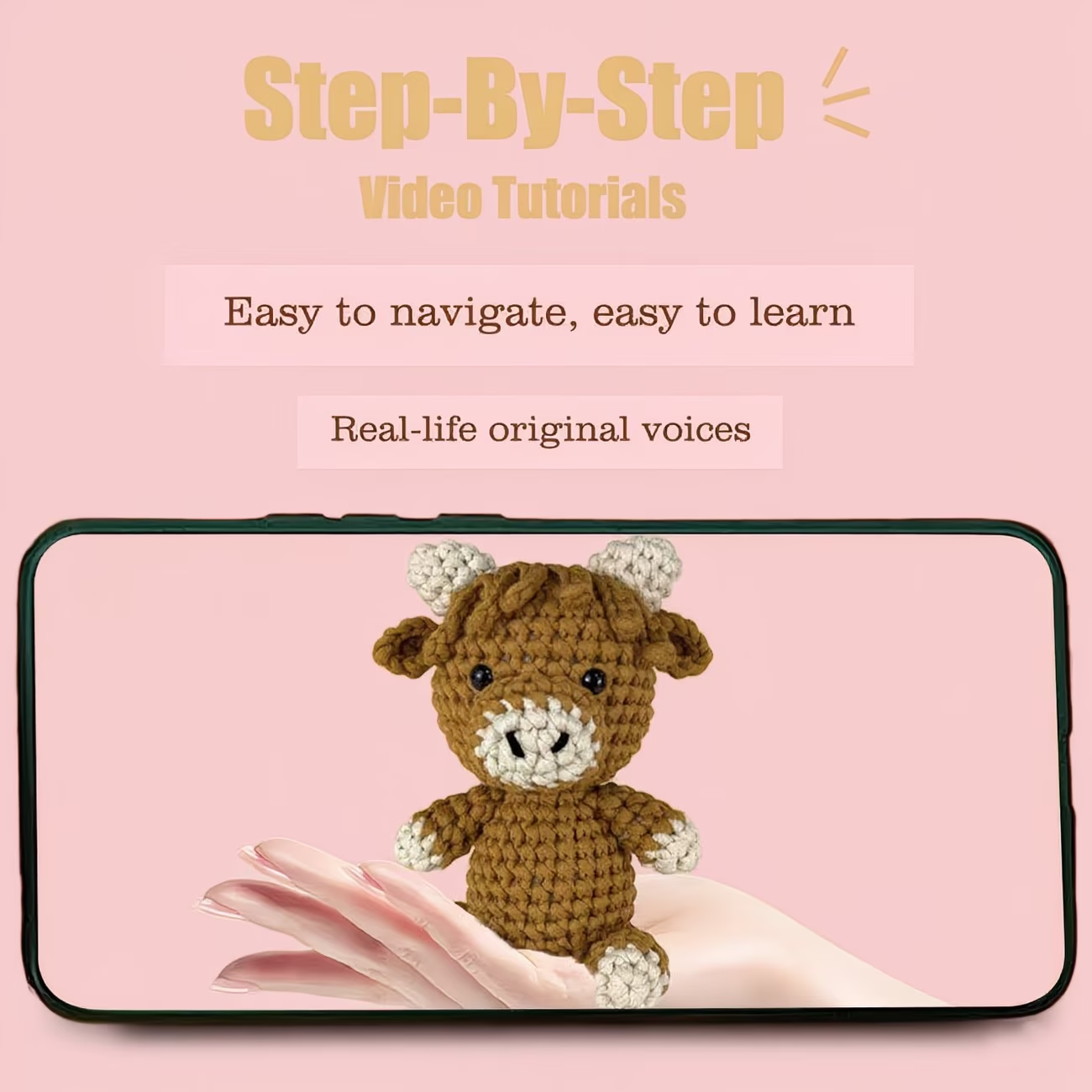 Cute Brown Cow Crochet Plush Kit for Beginners | DIY Amigurumi Stuffed Animal Set with Yarn, Hook & Step-by-Step Tutorial | Sweet Handmade Gift for Farm Lovers