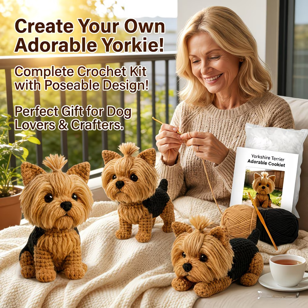 1pc Golden Yorkie Crochet Kit  Beginner'S Amigurumi With Yarn, Hook & Video Instructions Included, All Seasons, Fabric, Mixed Color - An Unmissable Adult Crochet Project With Step-By-Step Video Tutorials And Basic English Instruction Manual