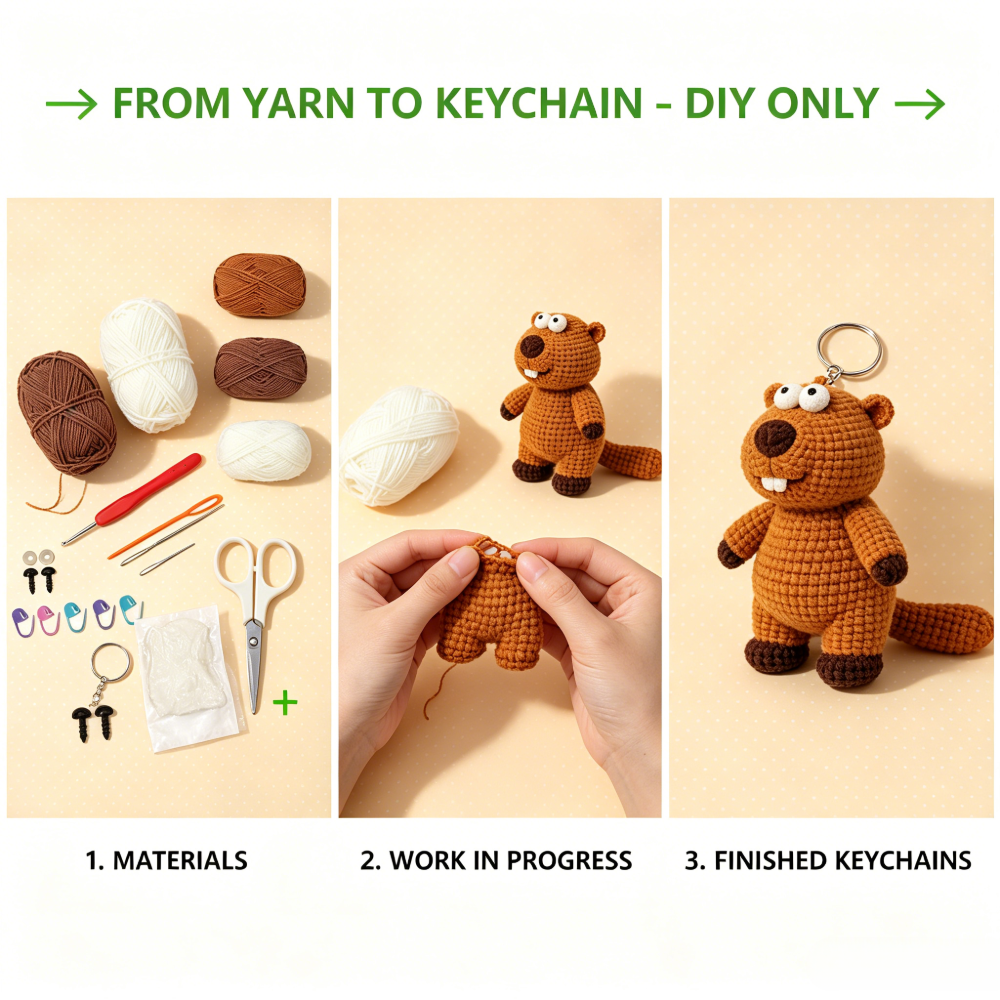 Beginner Friendly Groundhog Crochet Kit, Cute Plush Groundhog Amigurumi Crochet Starter Kit with Yarn, Hook, Needle & Accessories, Complete DIY Craft Set with Tutorial for Adults, Perfect Home Decor & Handmade Gift