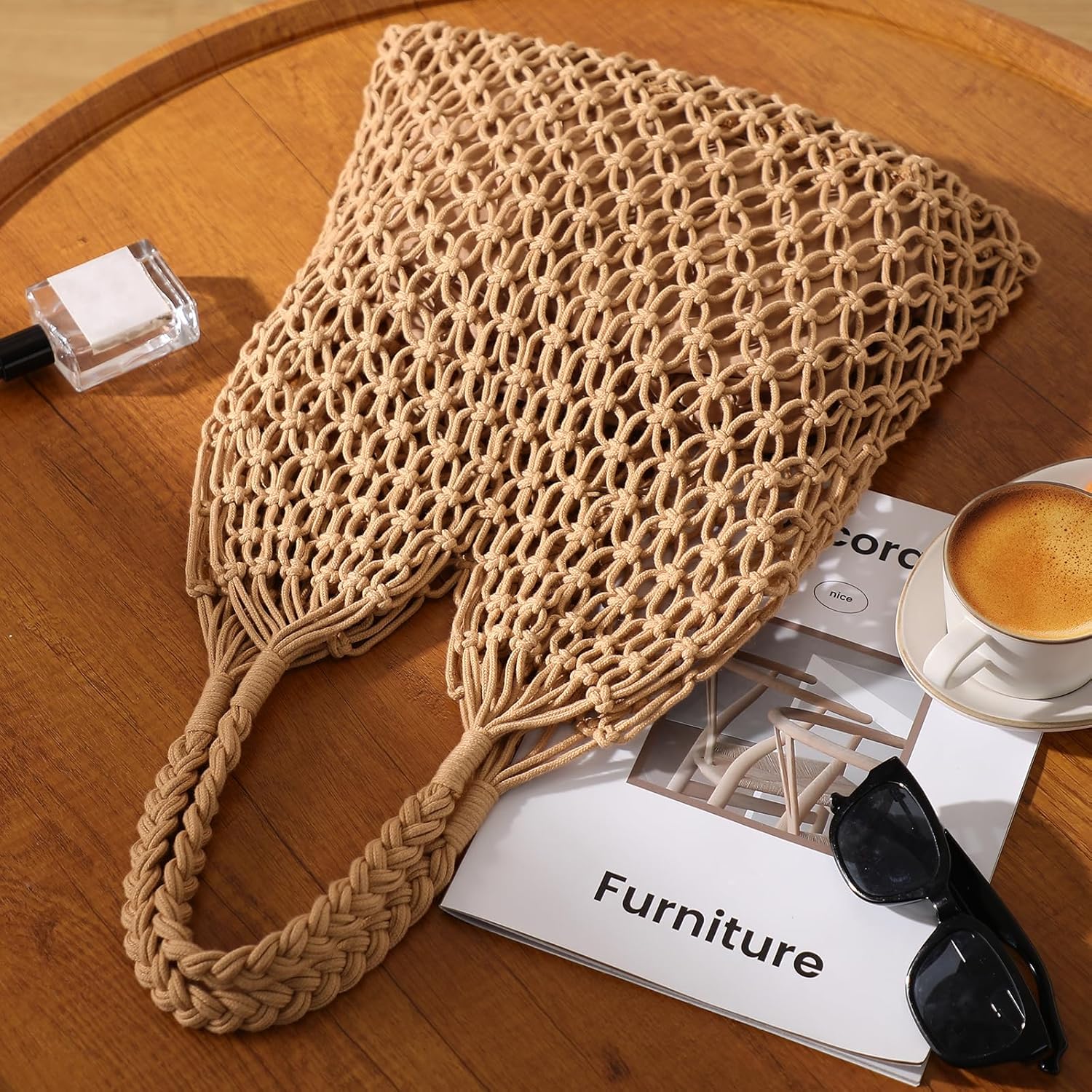 Crochet Beach Bags for Women - Women Beach Handmade Tote Bag, Summer Mesh Hollow Shoulder Bag for Holiday Market