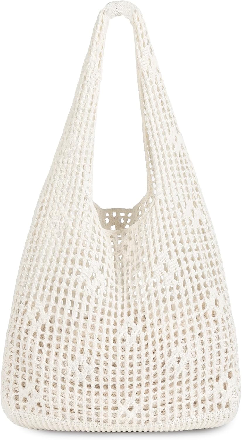 Crochet Tote Bag, Mesh Beach Bag Knit Summer Hobo Bag Vacation Boho Tote Bag for Women
