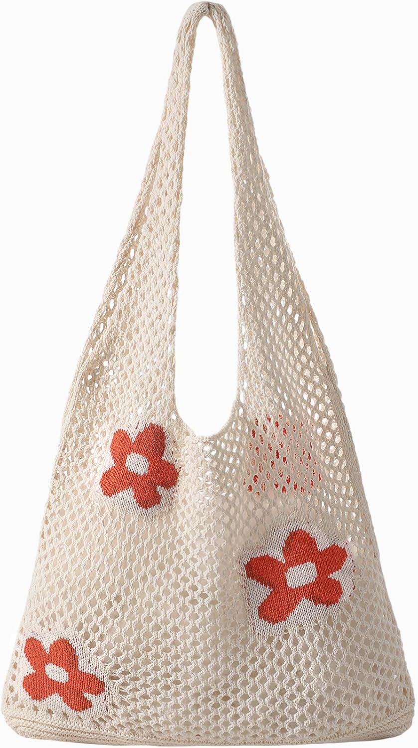 Crochet Beach Tote Bags, Stylish Mesh Beach Bags Shoulder Bag for Women, Cute Summer Vacation Boho Tote Bag