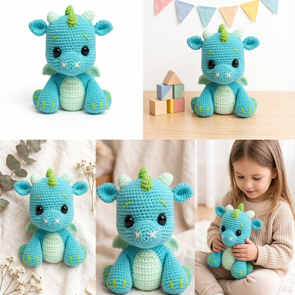 1pc Cute Blue Dinosaur Crochet Kit for Beginners, Complete DIY Amigurumi Dragon Plush Doll Craft Set with All Materials, Yarn, Tools & Tutorial, Handmade Knitted Turquoise Dinosaur, Perfect Gift for Kids, Fantasy Lovers, Home Decor, Easy & Fun