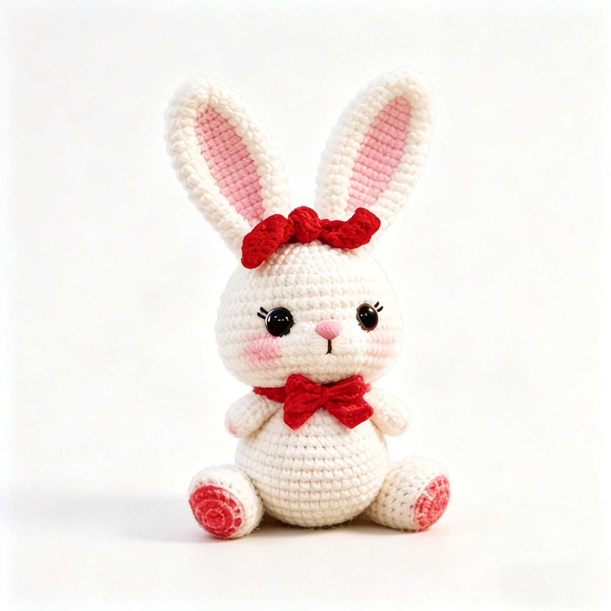 Red Bow Bunny Crochet Plush Kit for Beginners | DIY Amigurumi Stuffed Animal Set with Yarn, Hook & Step-by-Step Tutorial | Sweet Handmade Gift for Rabbit Lovers-Hookcrafted