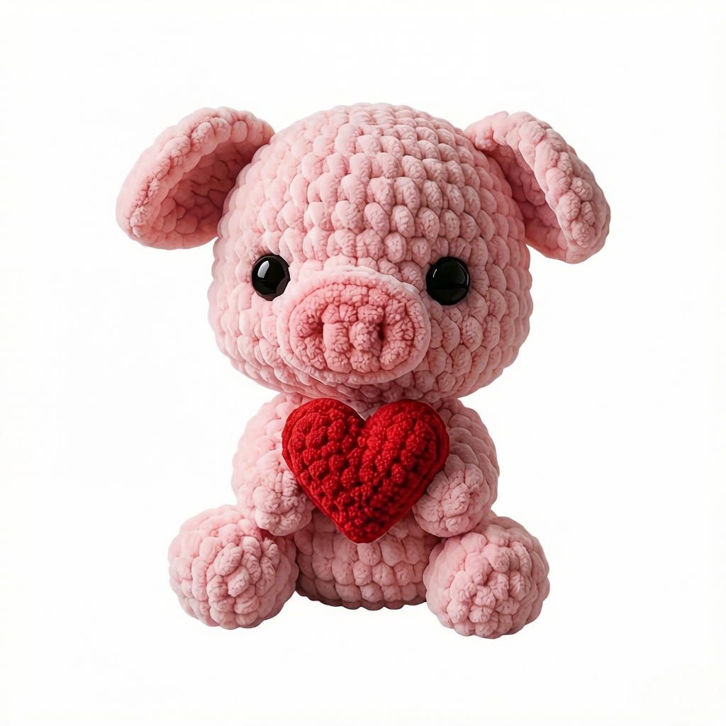 Cute Heart Pig Crochet Plush Kit for Beginners | DIY Amigurumi Stuffed Animal Set with Yarn, Hook & Step-by-Step Tutorial | Sweet Handmade Gift for Pig Lovers