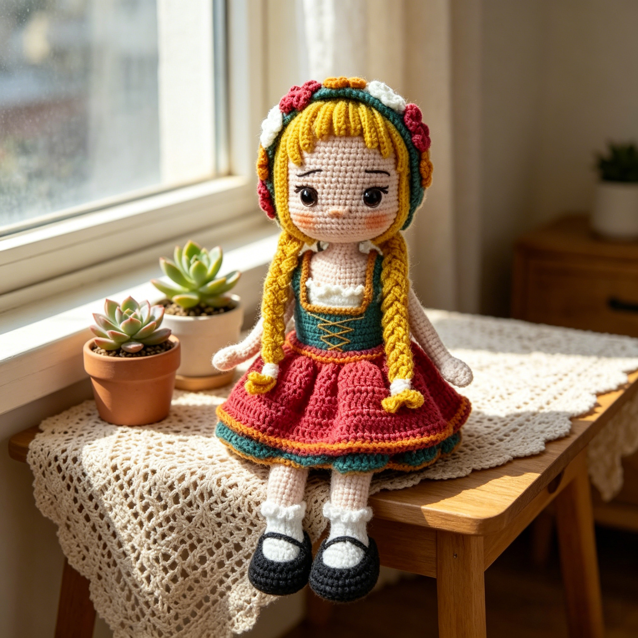 Traditional Folk Dress Girl Crochet Plush Kit for Beginners | DIY Amigurumi Stuffed Doll Set with Yarn, Hook & Step-by-Step Tutorial | Cute Handmade Gift for Craft Lovers