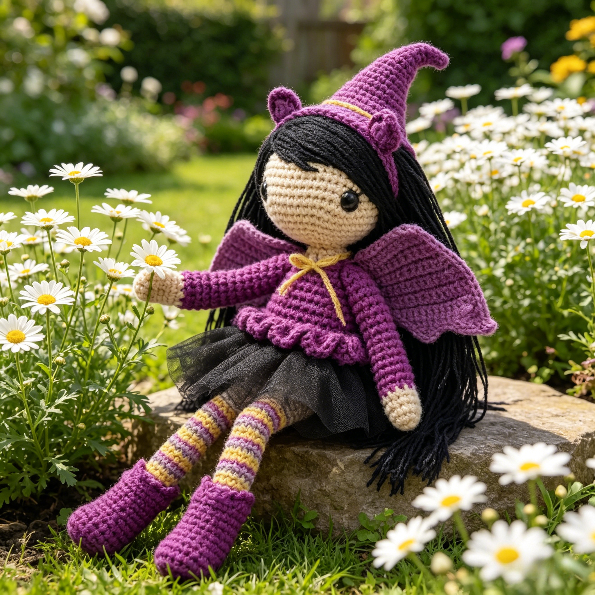 Purple Bat Girl Crochet Plush Kit for Beginners | DIY Amigurumi Stuffed Doll Set with Yarn, Hook & Step-by-Step Tutorial | Cute Handmade Gift for Fantasy Lovers