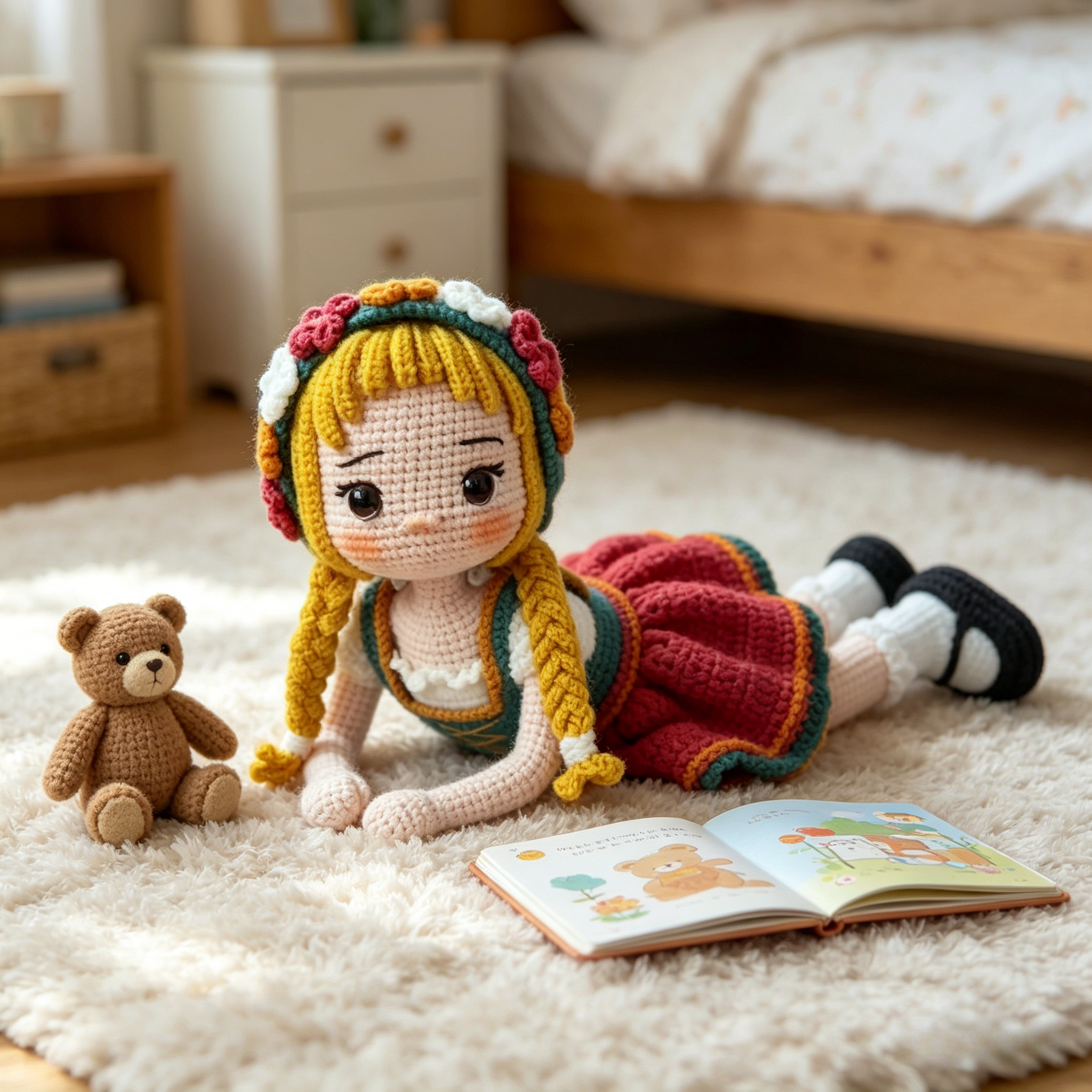 Traditional Folk Dress Girl Crochet Plush Kit for Beginners | DIY Amigurumi Stuffed Doll Set with Yarn, Hook & Step-by-Step Tutorial | Cute Handmade Gift for Craft Lovers