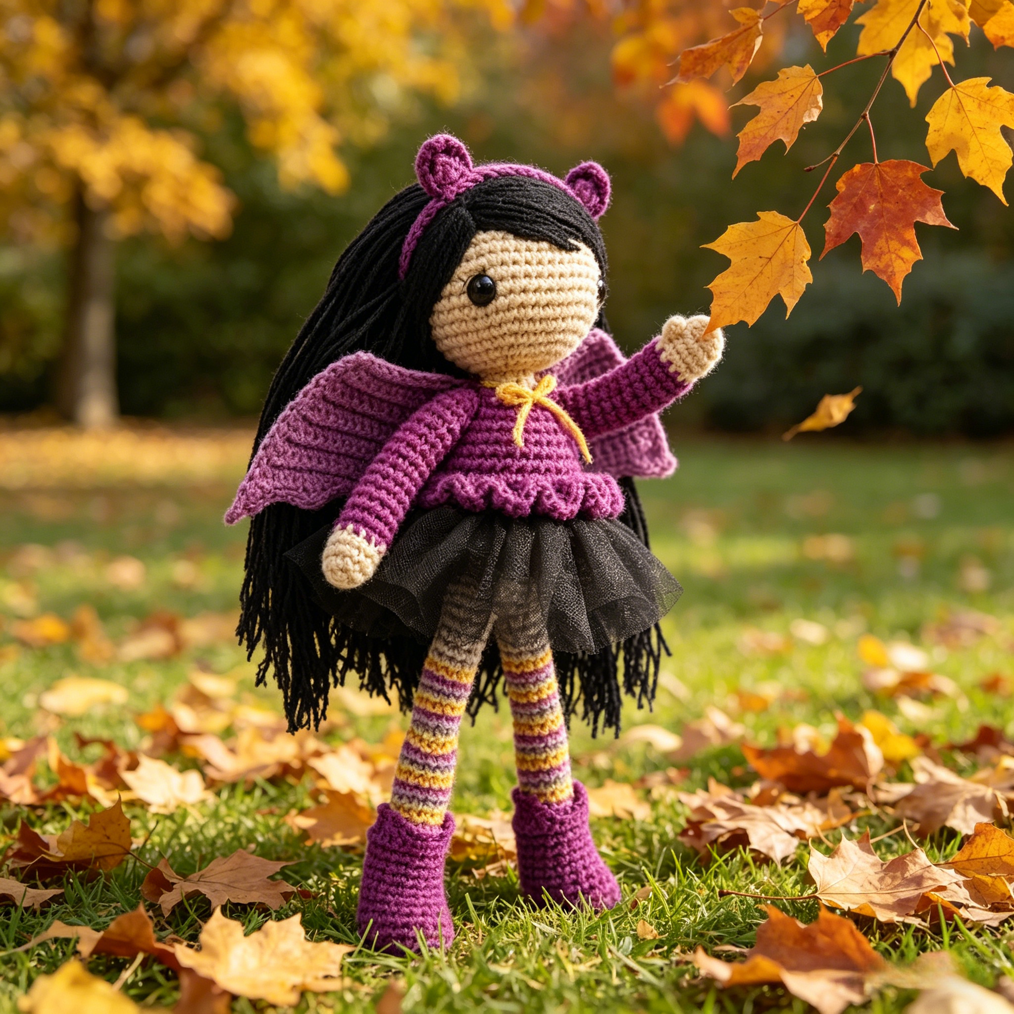 Purple Bat Girl Crochet Plush Kit for Beginners | DIY Amigurumi Stuffed Doll Set with Yarn, Hook & Step-by-Step Tutorial | Cute Handmade Gift for Fantasy Lovers