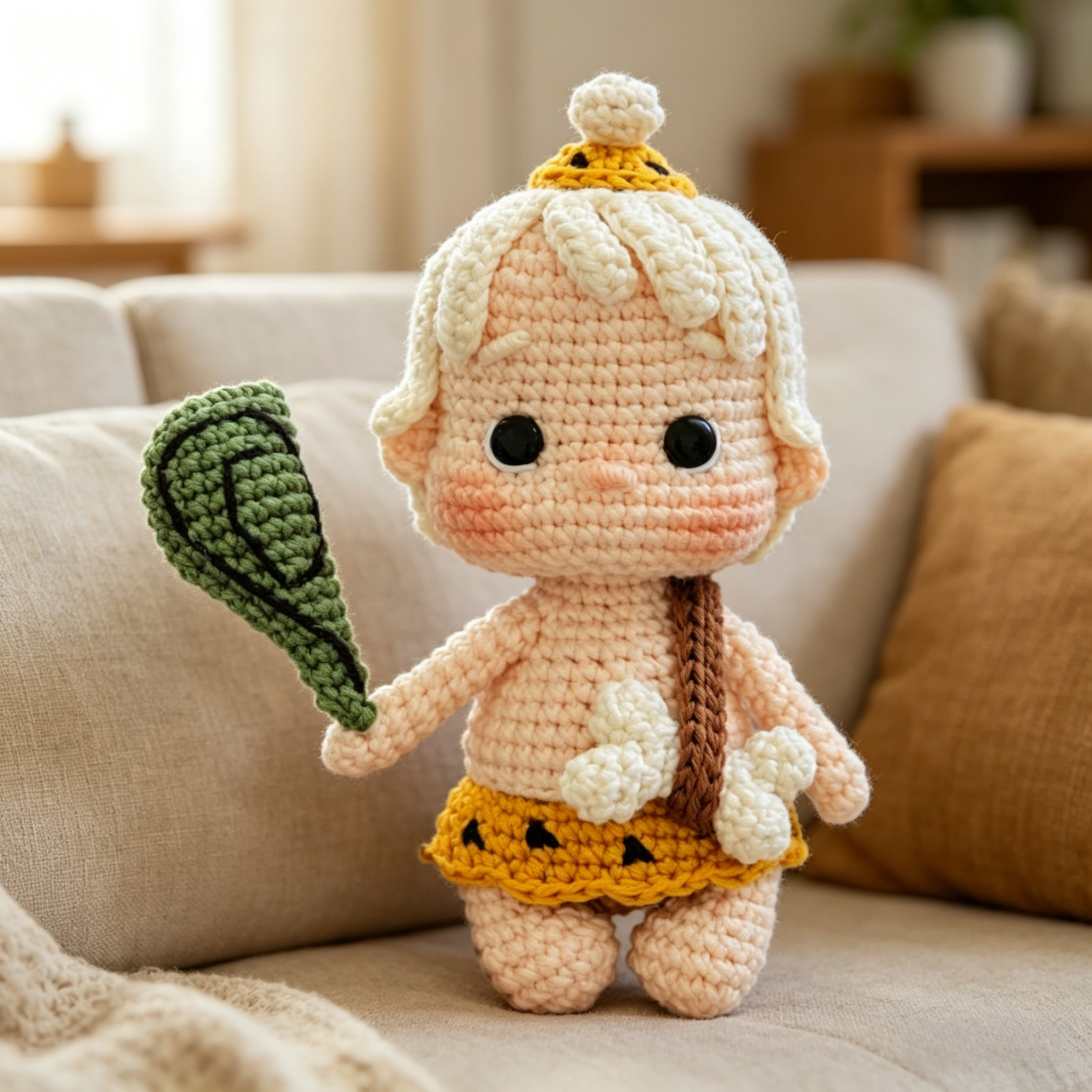 Cave Boy Crochet Kit for Beginners | DIY Amigurumi Prehistoric Doll Set with Yarn, Hook & Step-by-Step Tutorial | Cute Handmade Gift for Craft Lovers