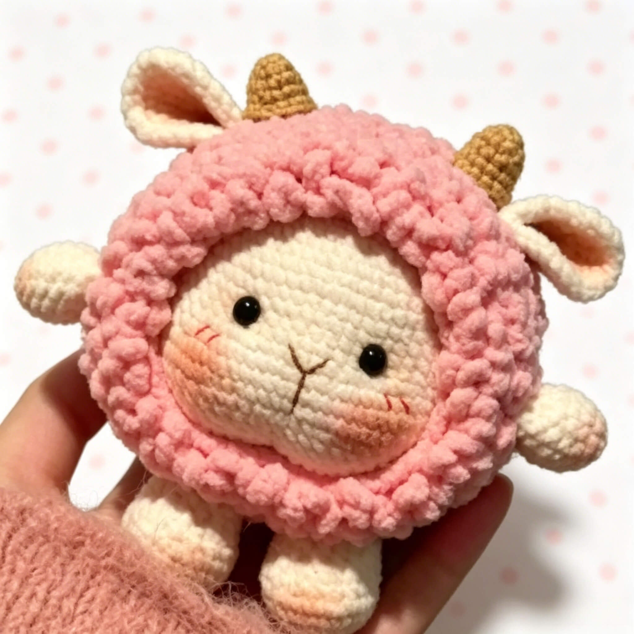 Handmade Crochet Pink Sheep Amigurumi Doll 🐑 | Cute Fluffy Lamb Plush