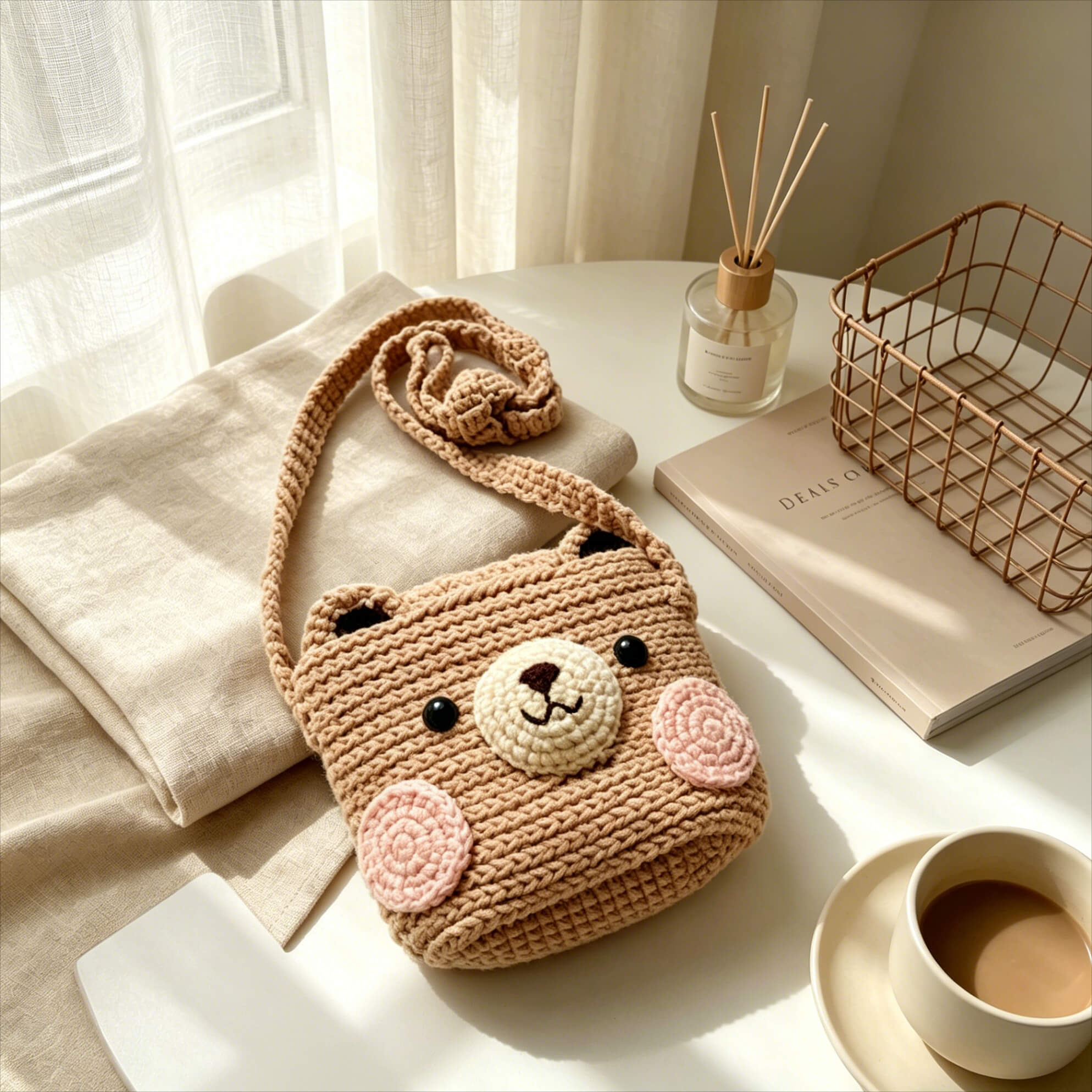Bear Crossbody Bag Crochet Kit for Beginners | DIY Amigurumi Bear Purse Set with Yarn, Hook & Step-by-Step Tutorial | Cute Handmade Gift for Kids & Craft Lovers