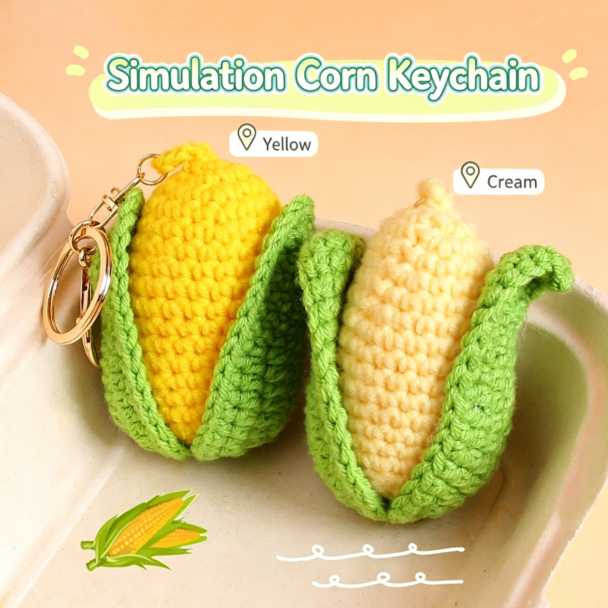 Handmade Crochet Corn Keychain | Cute Simulation Food Plush Charm 🧶