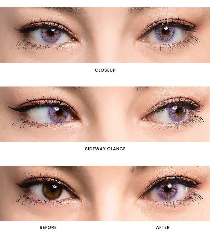 Princess Pinky Mojo violet Closeup, Sideway Glance and Before After effect