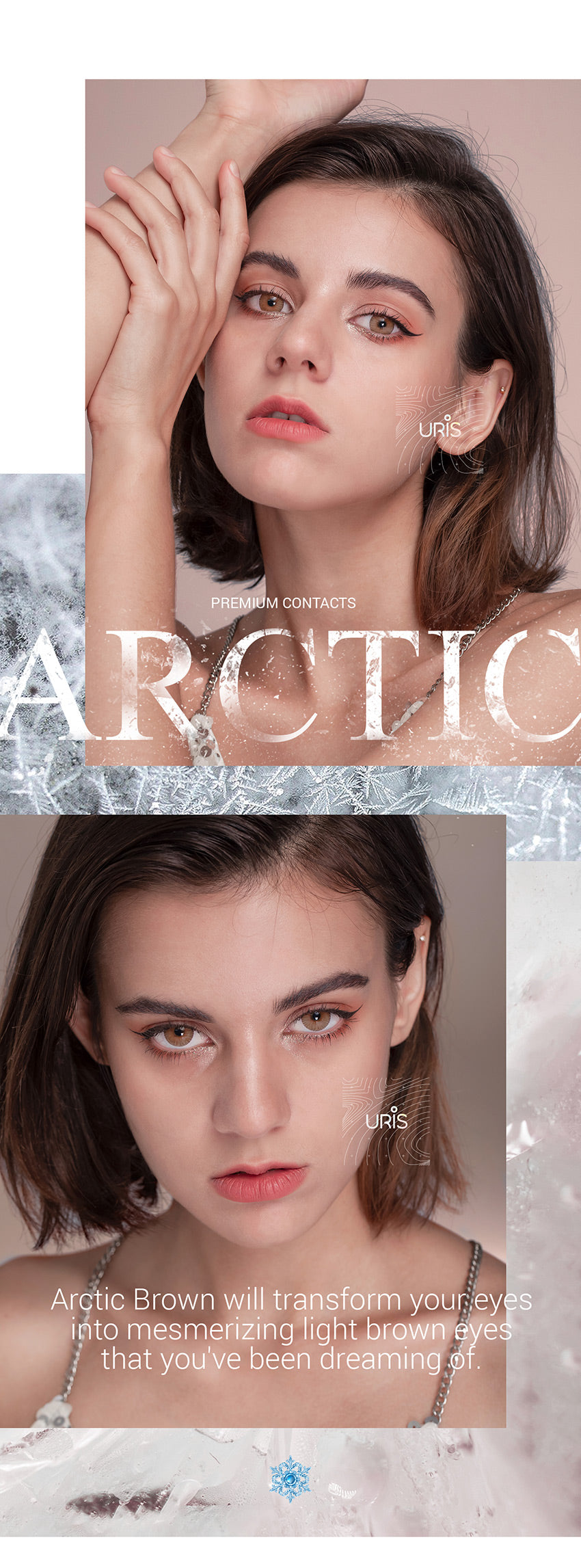 Model wearing Uris Arctic Brown Colored Contacts