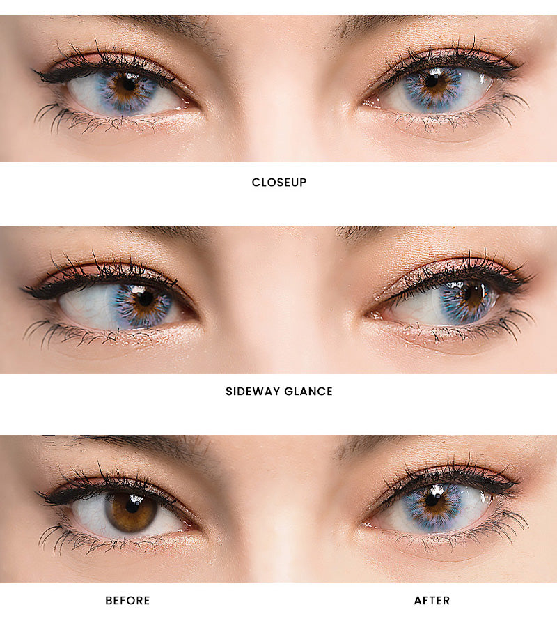 Princess Pinky Mojo Blue Closeup, Sideway Glance and Before After effect