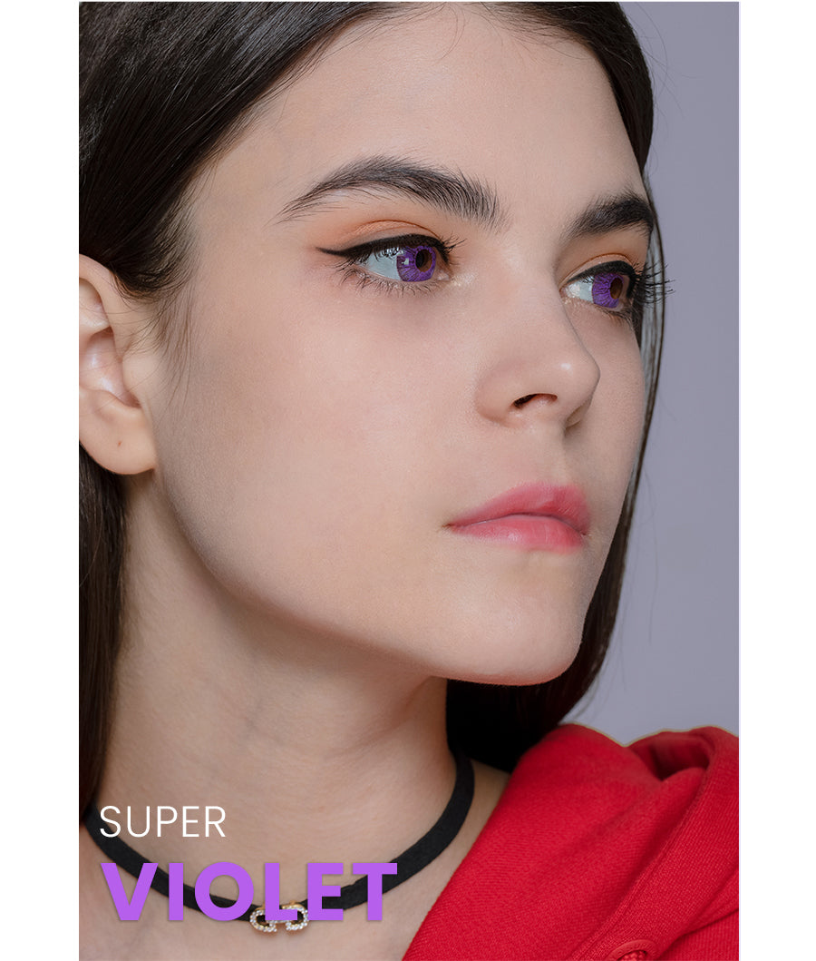 Super Series Violetcolored contact on model