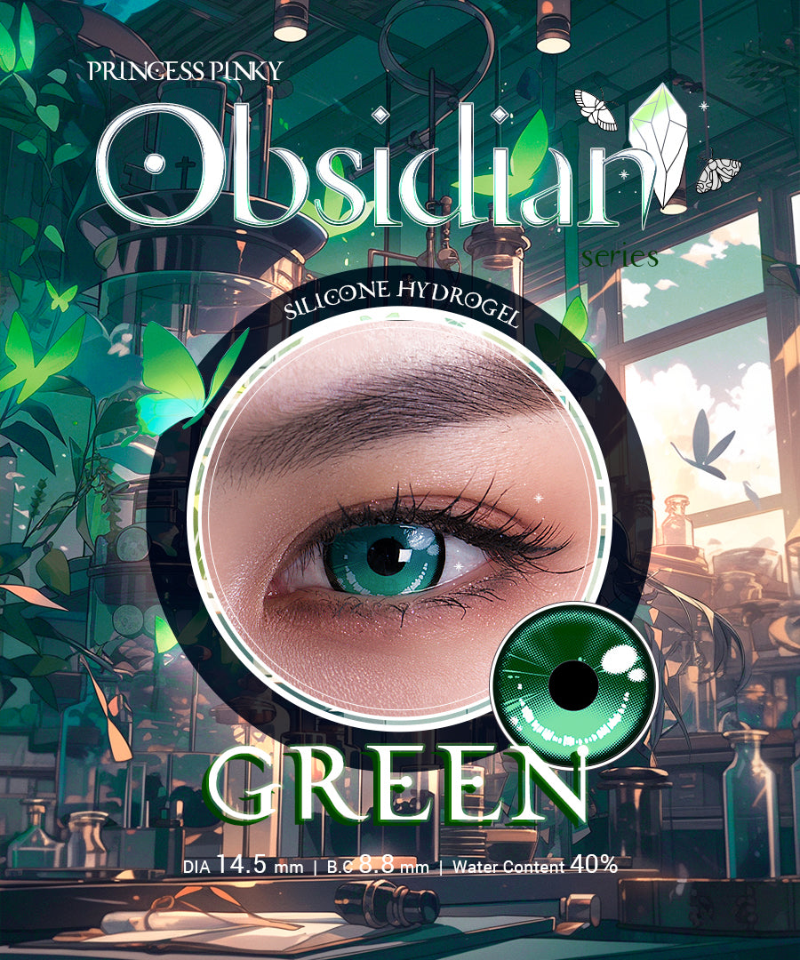 princess pinky obsidian green colored contacts for cosplay