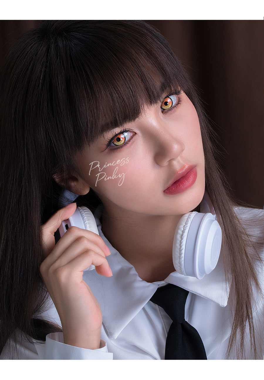 Bright and bold Princess Pinky Obsidian Yellow colored contact lenses for cosplay enchantment