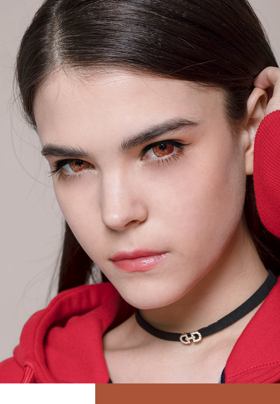 Super series brown colored contact on model from side look
