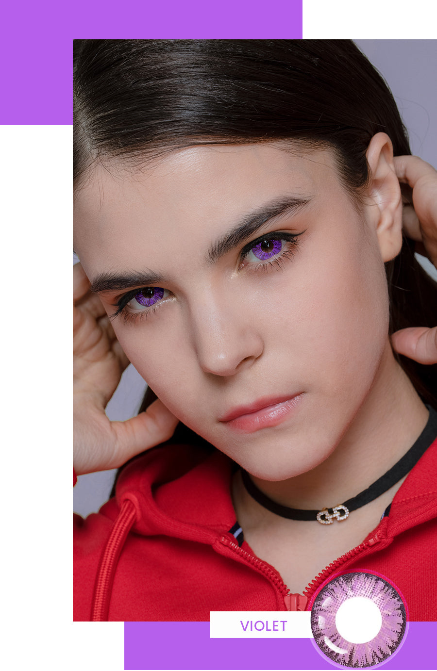 Super Series Violetcolored contact on model